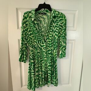 Zara Long Sleeve Green Abstract Dress